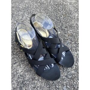 Lauren Ralph Lauren Women 10 B Rocio Black Slingback Strappy Wedge Sandals 14740